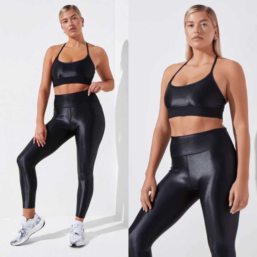 Shimmer High-Waist Leggings & Sports Bra Set - Black